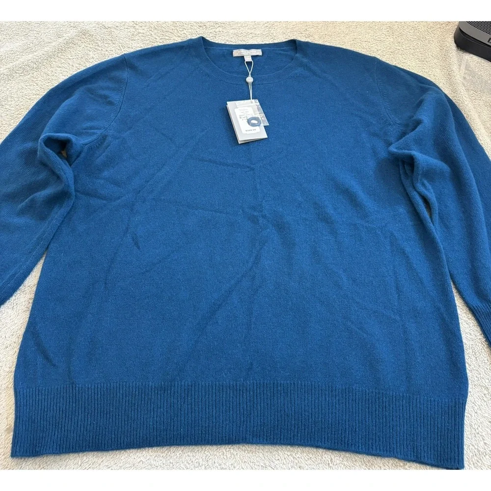 NWT‎ Neiman Marcus Cashmere Sweater Women 3X Midnight Blue Crewneck Long Sleeve